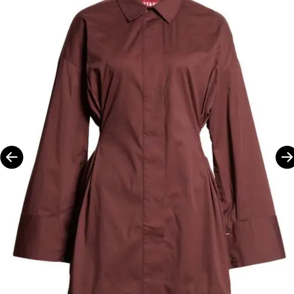 STAUD Cindy Long Sleeve Stretch Cotton Shirtdress in Merlot